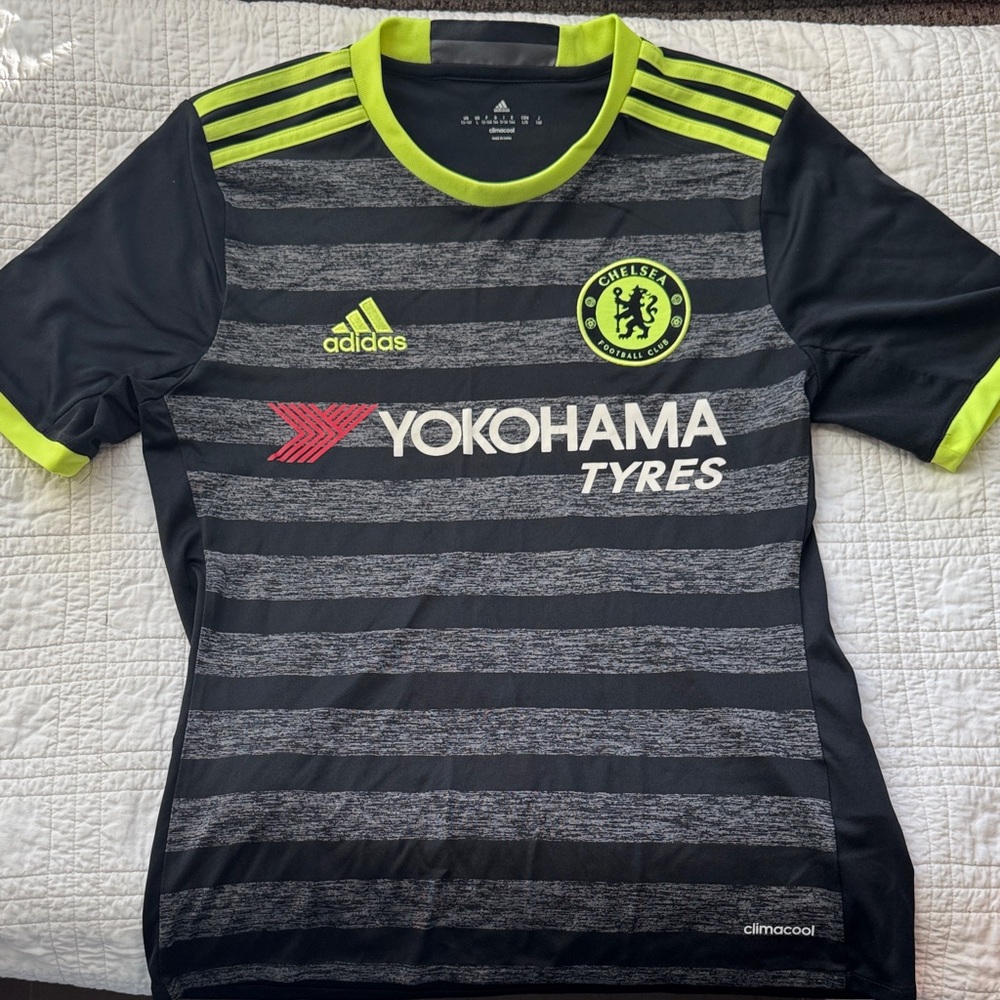 adidas Kids Chelsea Black & Neon Yellow Football Jersey